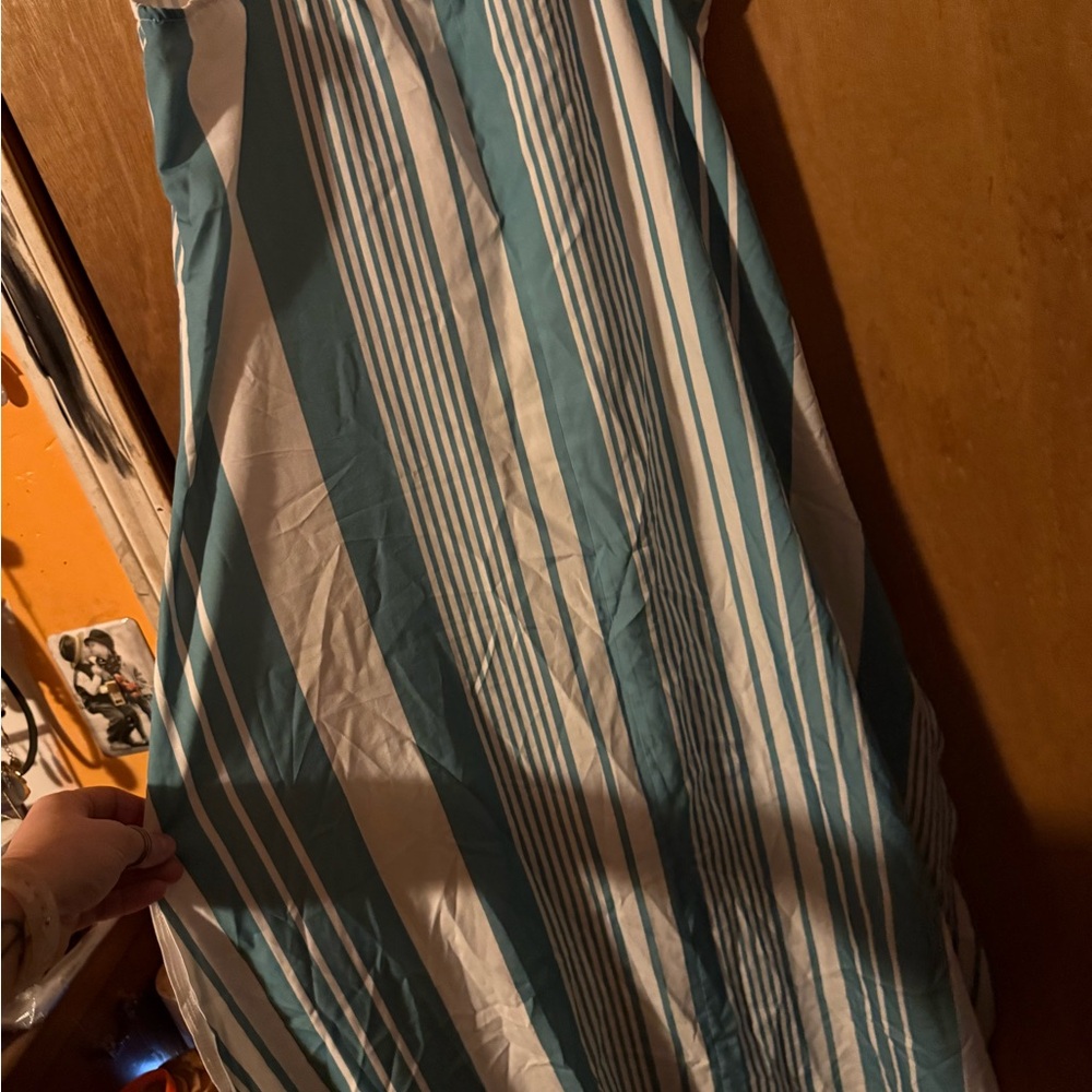 Source Unknown Teal and White Striped Maxi Dress